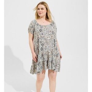 Torrid Plus-size Mini Washable Gauze Puff Sleeve Tiered Trapeze Dress